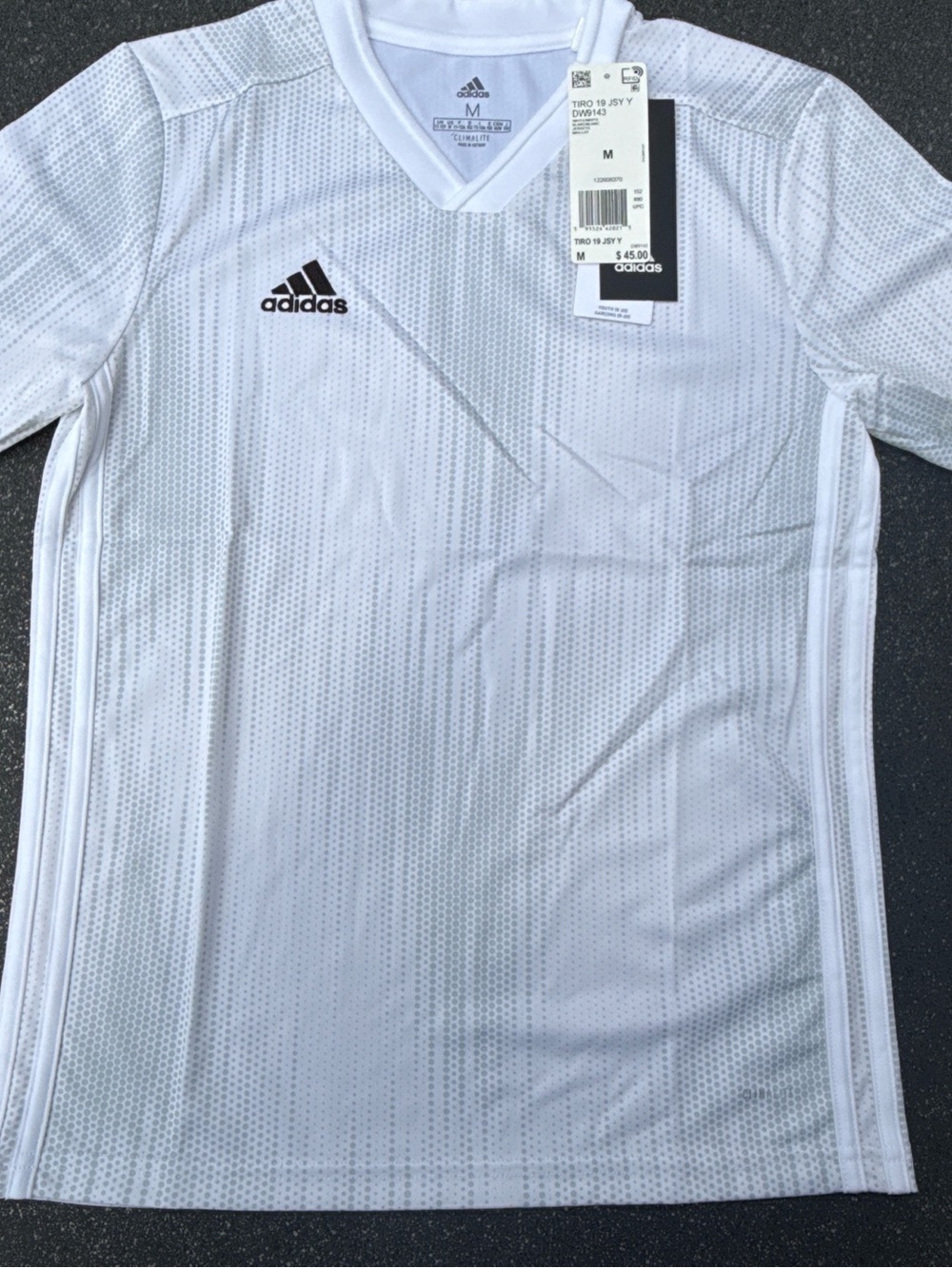 adidas White V-Neck Performance Jersey with Black Logo